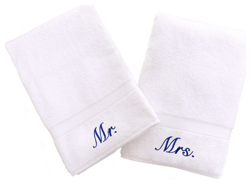 Mr. and Mrs. Hand Towels, Set of 2, White