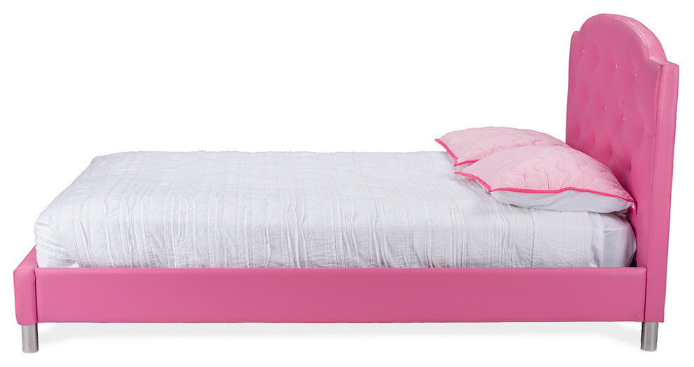 Canterbury Leather Contemporary Bed, Pink, Full