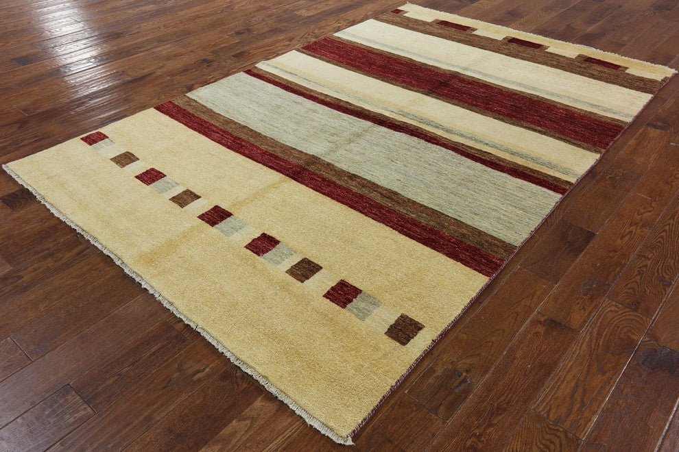 Modern Multicolor Gabbeh Hand-Knotted Wool Rug, 6'x9'