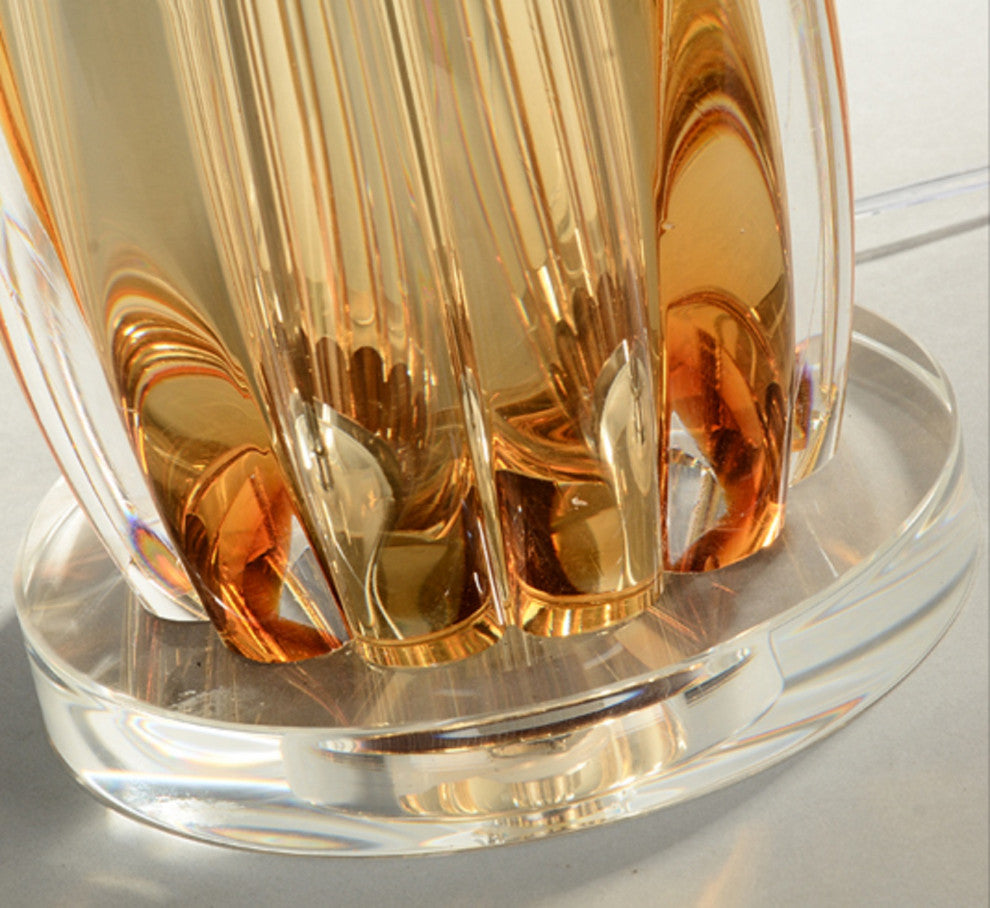 Clear Sculpted Amber Glass 25" Lamp With Crystal Base and Drum Shade