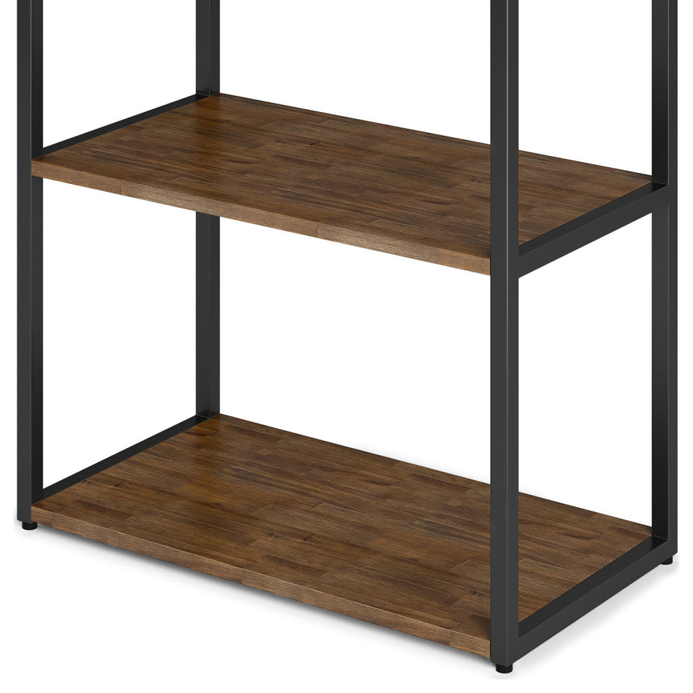 Ralston Solid Acacia Wood Bookcase, Rustic Natural Aged Brown