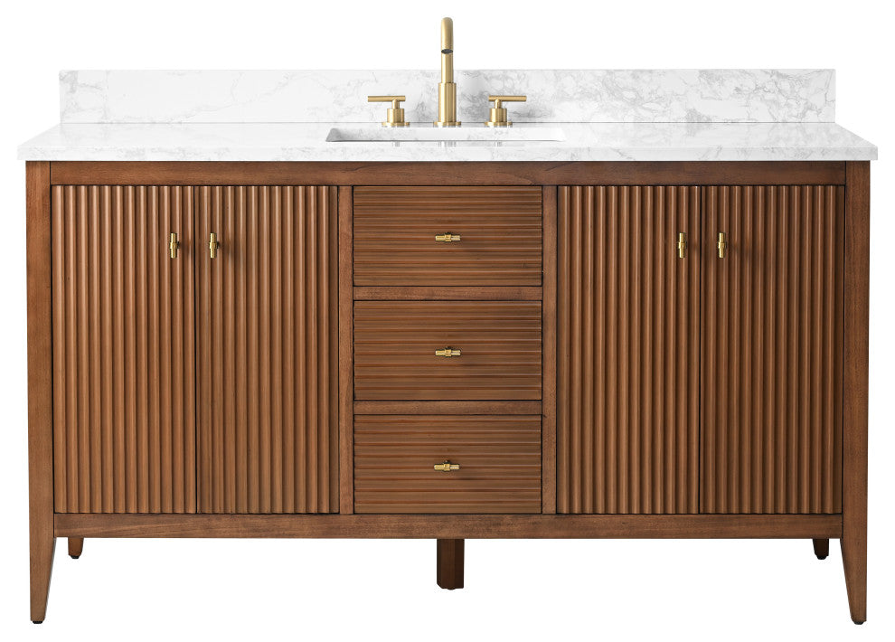 Vanity Art Freestanding Vanity, Walnut, 60", Single Sink, Golden Brushed