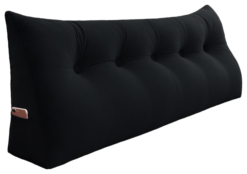 Bed Wedge Pillow Back Rest Support, Black Velvet, 59x20x8