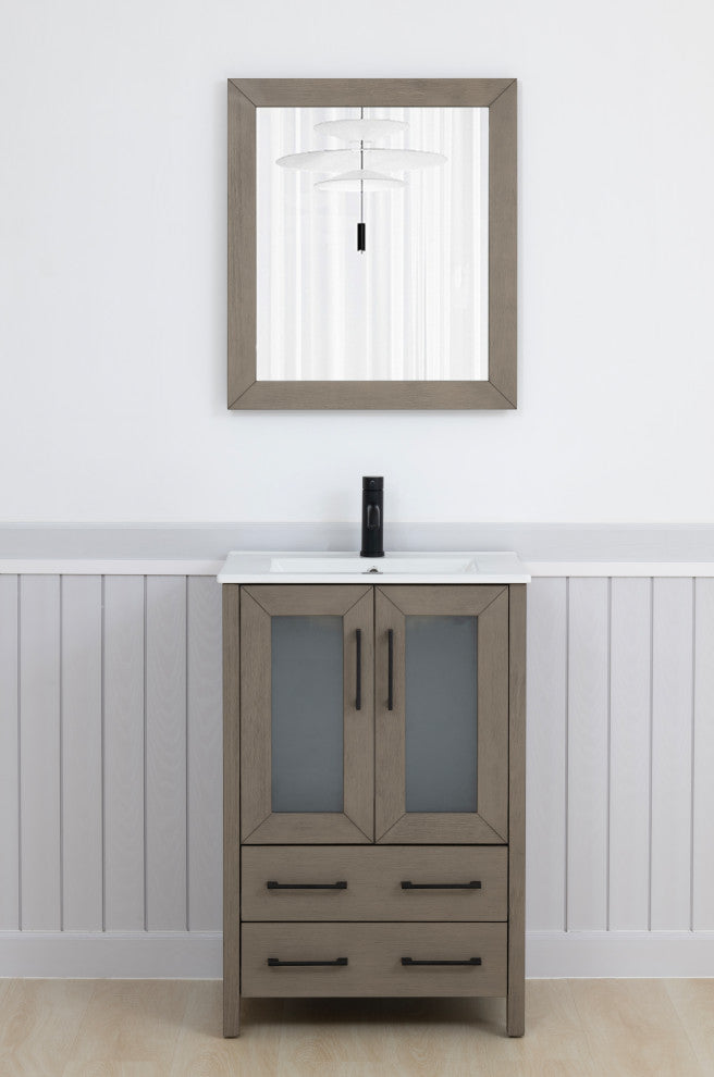 Vanity Art Vanity Set With Ceramic Top, 24", Driftwood Gray, Standard Mirror