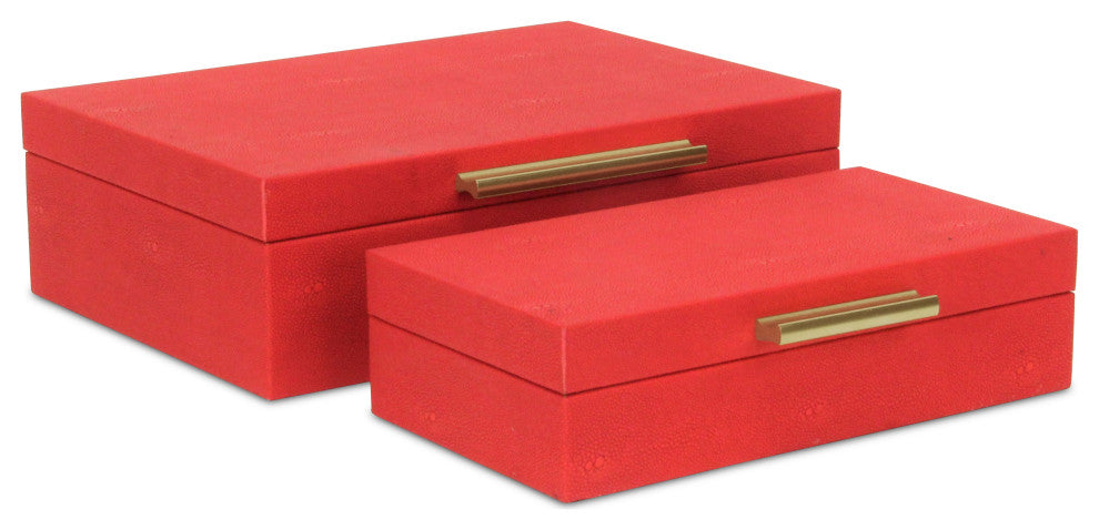 Lusan Rectangular Decorative Box Set, Red Faux Shagreen