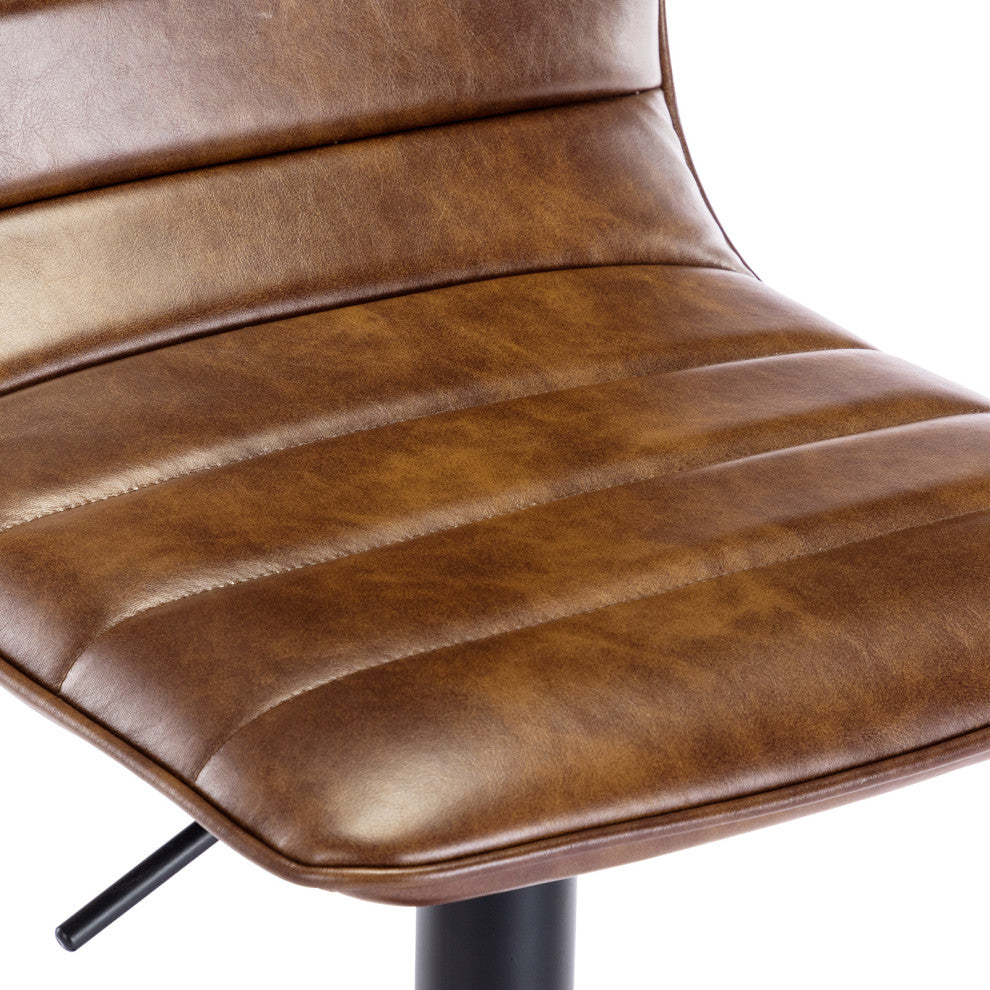 1 x Horizontal Stitched Faux Leather Bar Stool, Yellowish Brown