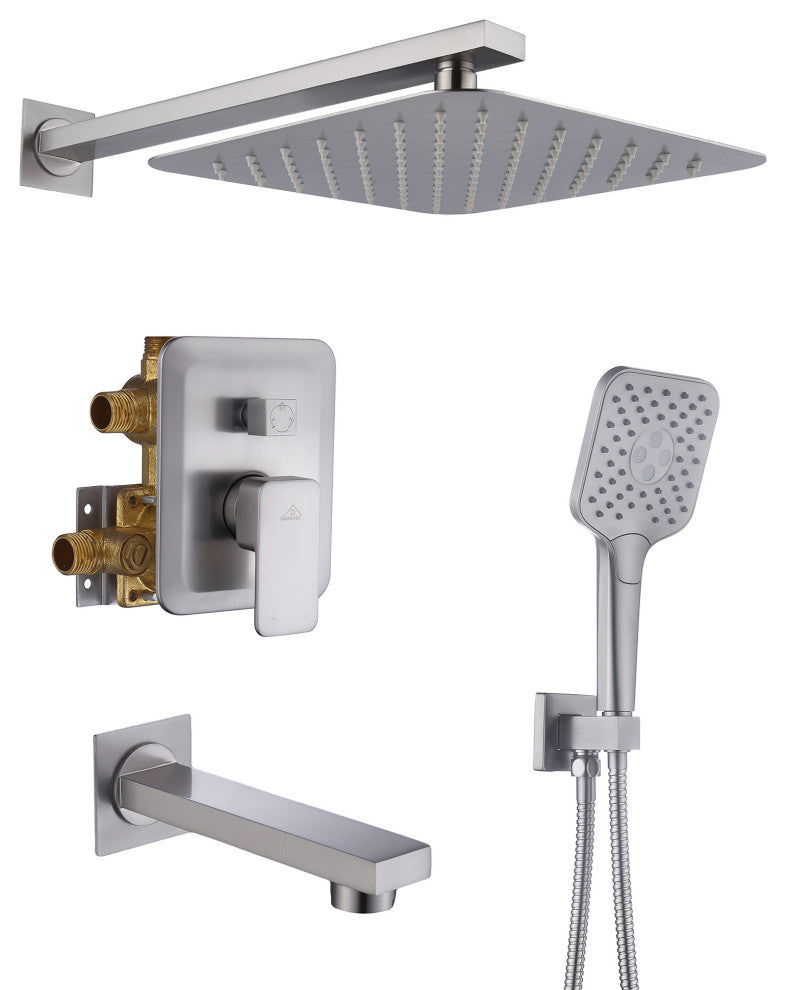 9inch Shower System Brushed Nickel Dual Head Waterfall Shower Bar System, Brushed Nickle