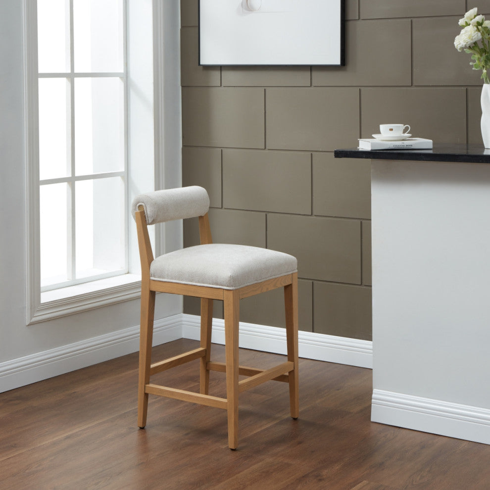 Safavieh Couture Oaklie Rolled Back Counter Stool, Taupe/Natural