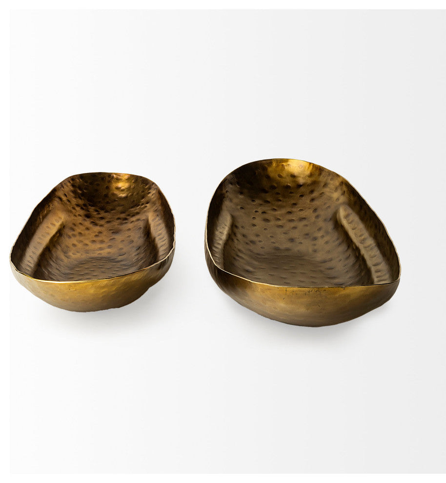 Karmen Hammered Gold Oversized Bowls, Set of 2