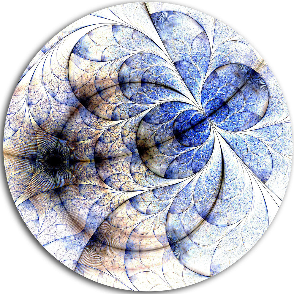 Symmetrical Gold Blue Fractal Flower, Floral Art Round Wall Art, 11"