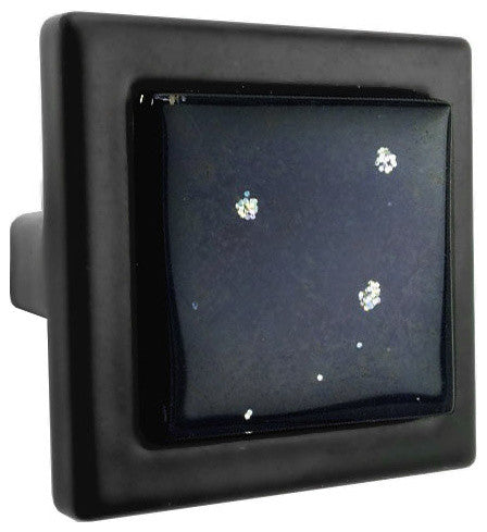Black Iridescent Mini Nova Crystal Glass Black Metal Square Manor Knob
