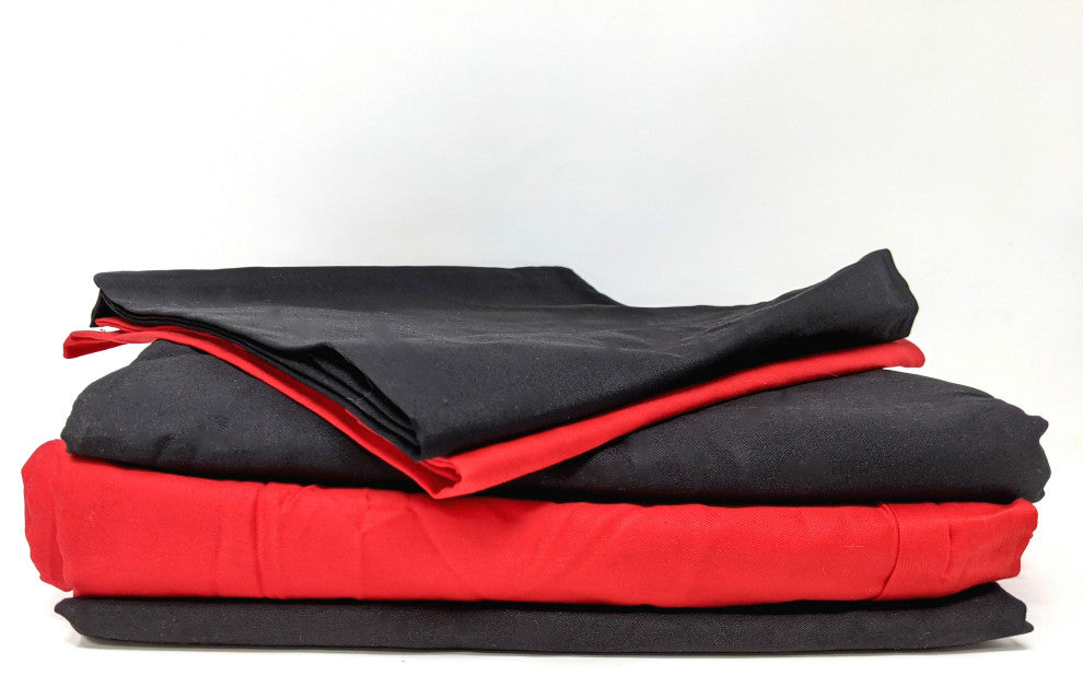 Tache Bed Sheet Set, 4-Piece, Vibrant Red and Black, Full