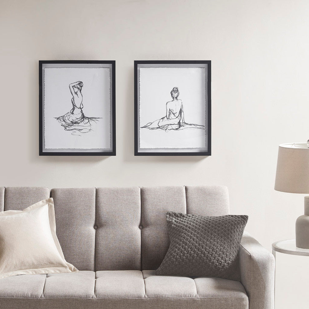 Madison Park Feminine Figures Deckle Edge Sketch 2-Piece Framed Wall Art Set