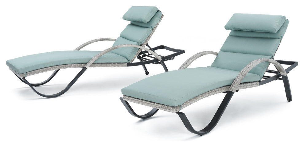 Cannes 2 Piece Aluminum Outdoor Patio Chaise Lounge Chairs, Bliss Blue