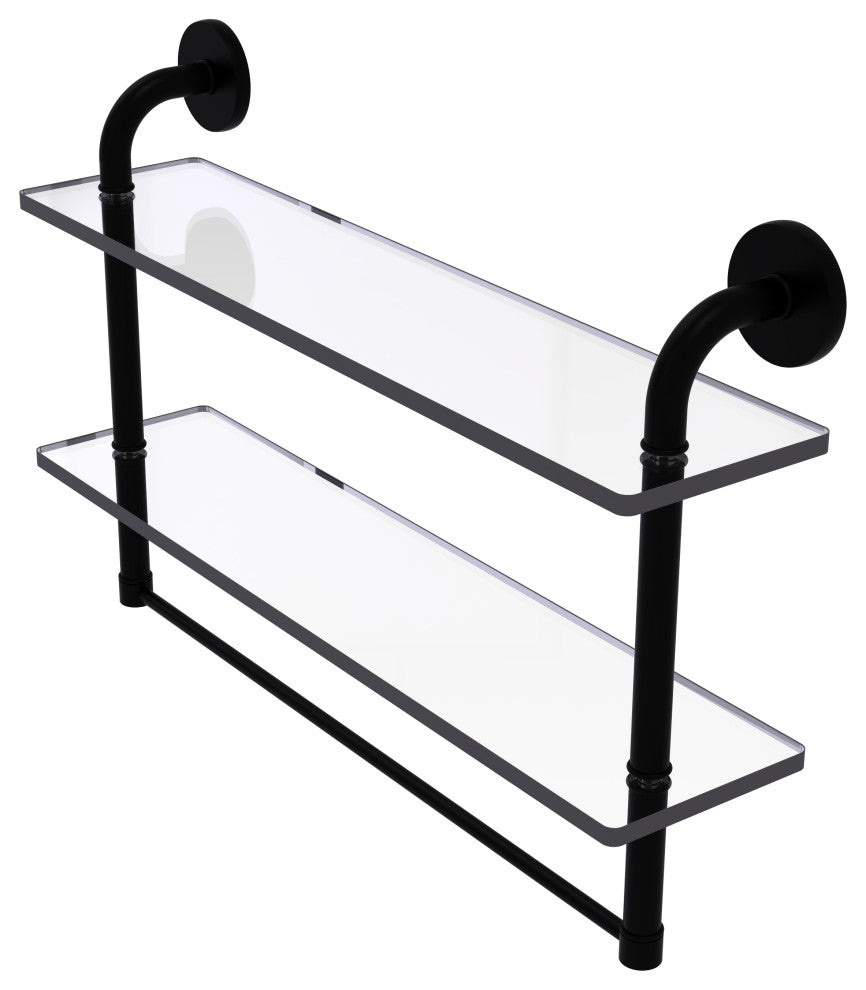 Remi 22" Two Tiered Glass Shelf with Towel Bar, Matte Black