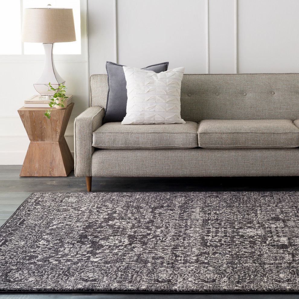 Harput Traditional Black, Light Gray Area Rug, 3'11"x5'7"