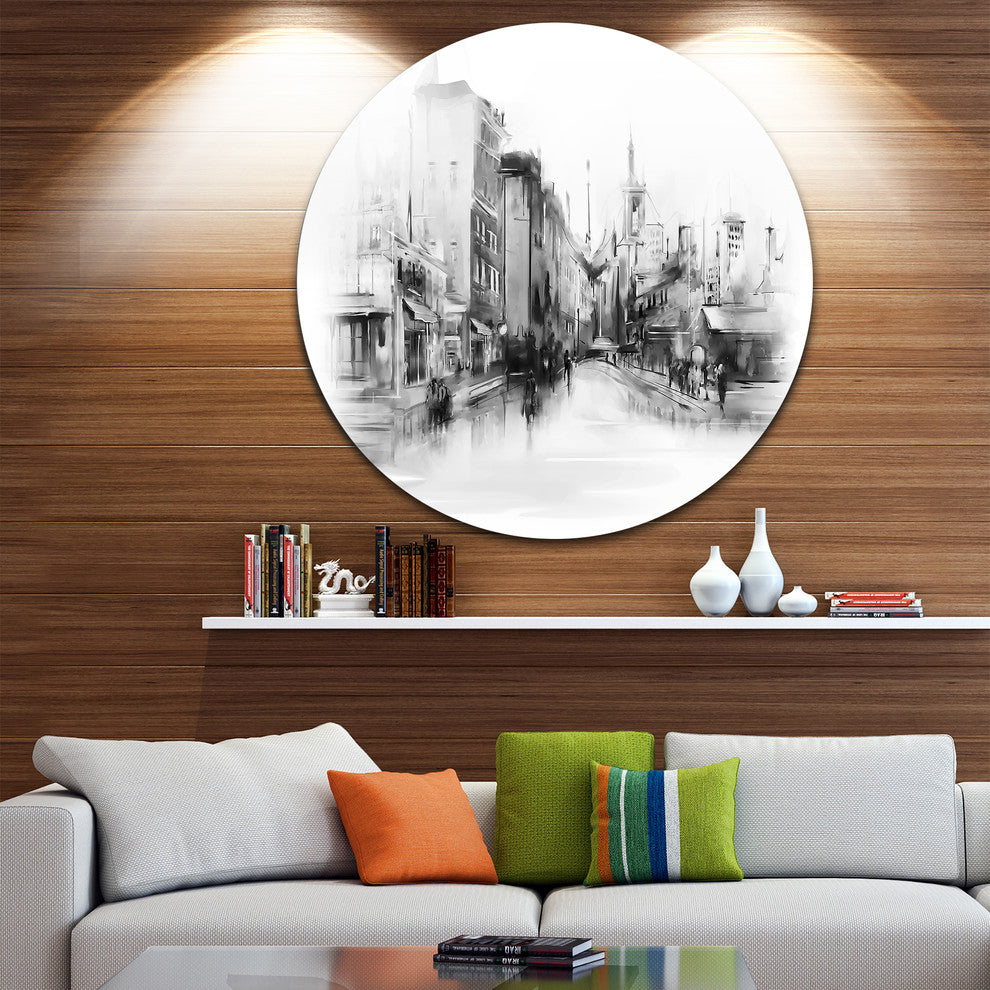 Black And White City, Cityscape Round Wall Art, 36"