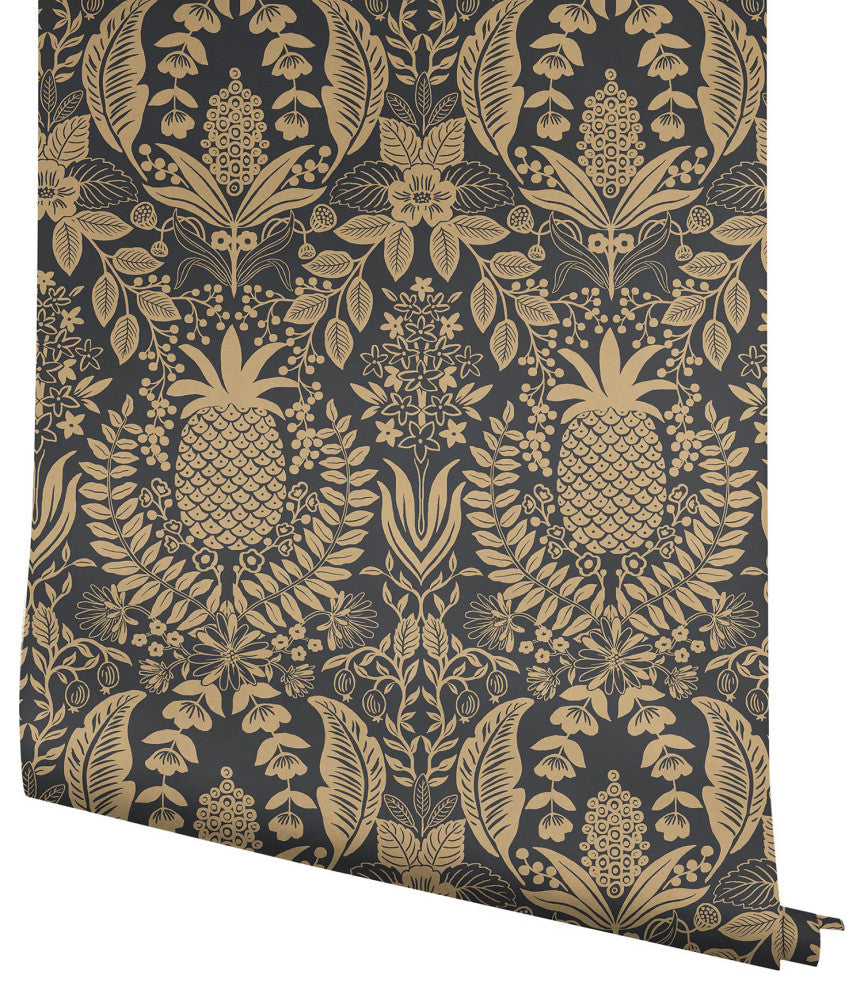 Pineapple Damask Black Wallpaper