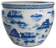 18" Porcelain Fishbowl Blue and White Landscape