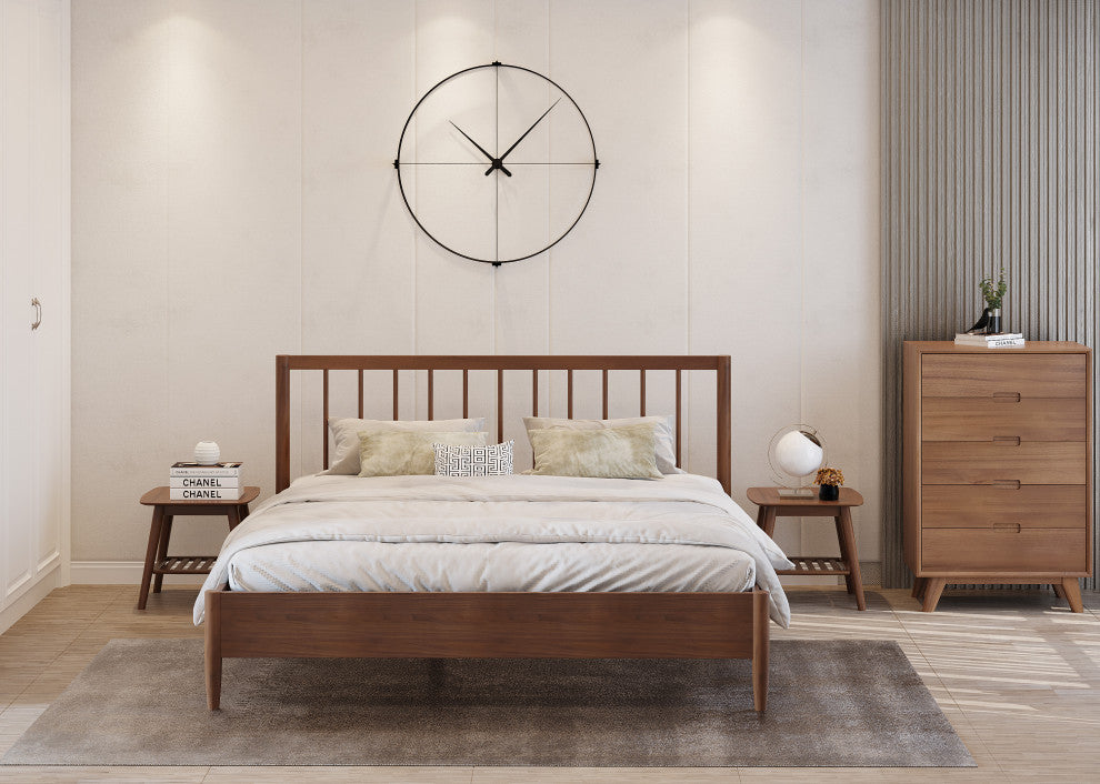 Modern Nightstand With Shelf and Drawer, Walnut Stain