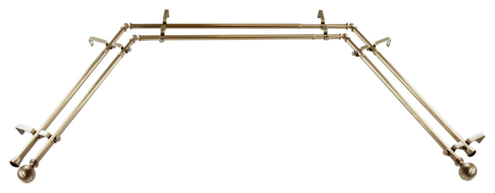 Arman Bay Window Double Curtain Rod, Antique Brass