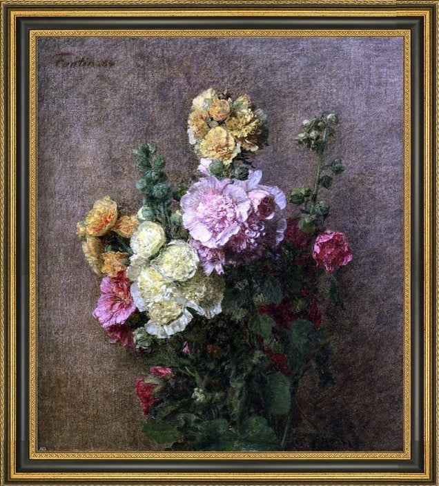 Henri FantinLatour Hollyhocks without Vase Framed Premium Canvas Print, 20"x25"