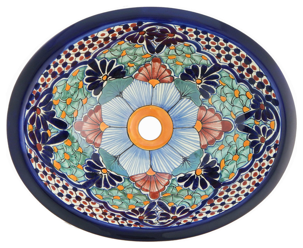 Mexican Talavera Ceramic Hand Painted Bathroom Oval Sink