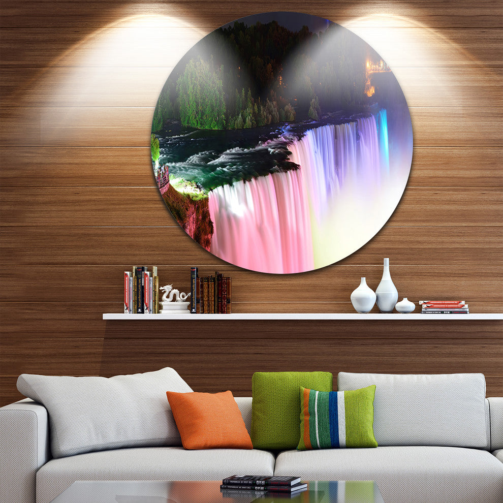 Colorful Niagara Falls Panorama, Digital Art Disc Metal Artwork, 11"