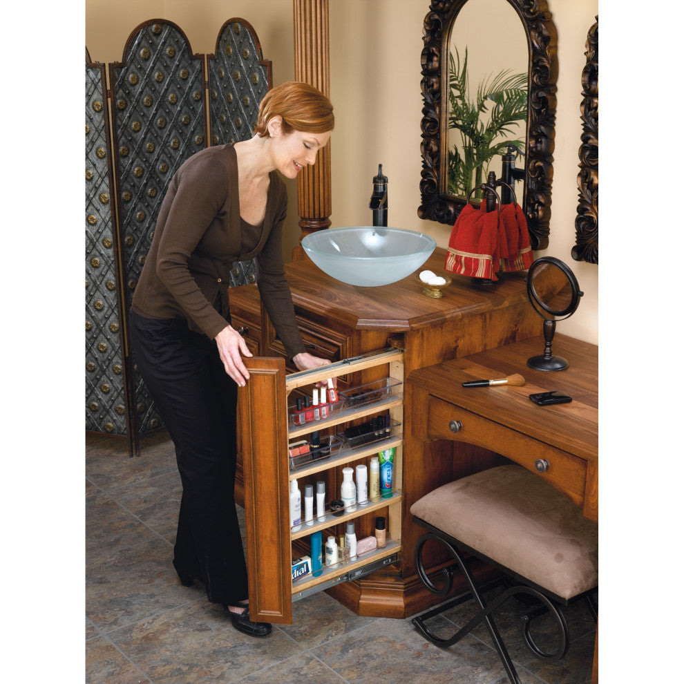 Wood Vanity Base Filler Pull Out Organizer for New Cabinets With Soft Close, 3"W