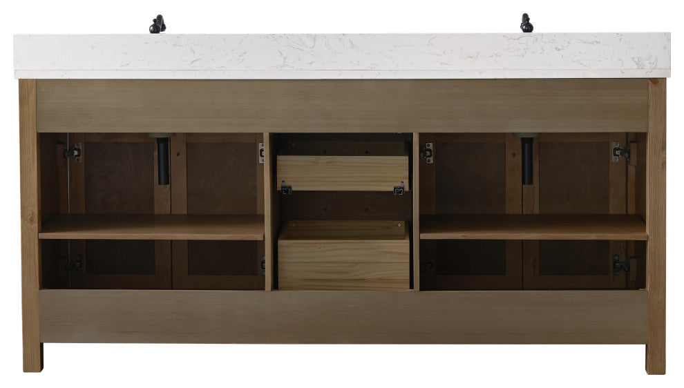 Jasper 72" Bathroom Vanity, Textured Natural, Ariston White Engineered Stone Top