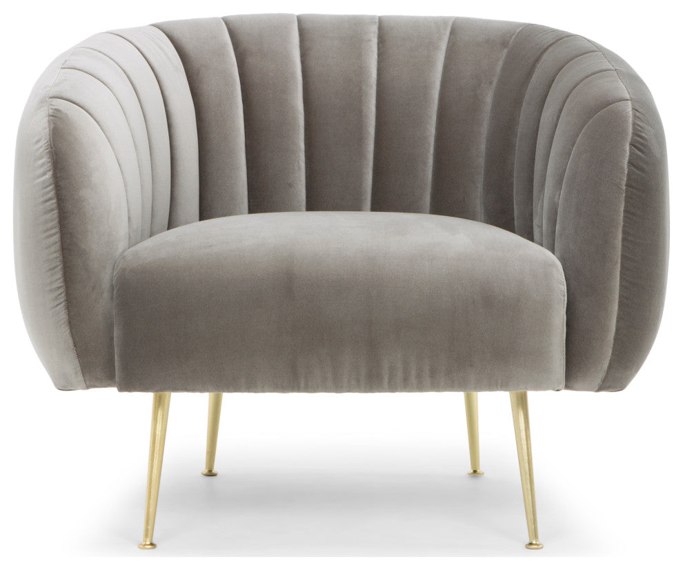 Channelled Accent Chair, Mouse Gray, Brass