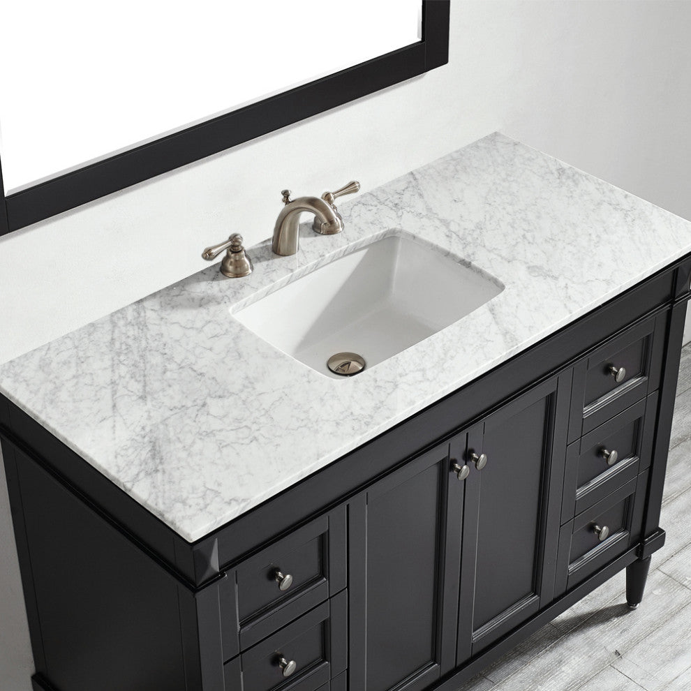 Catania 48" Vanity in Espresso with Carrara White Marble Countertop With Mirror