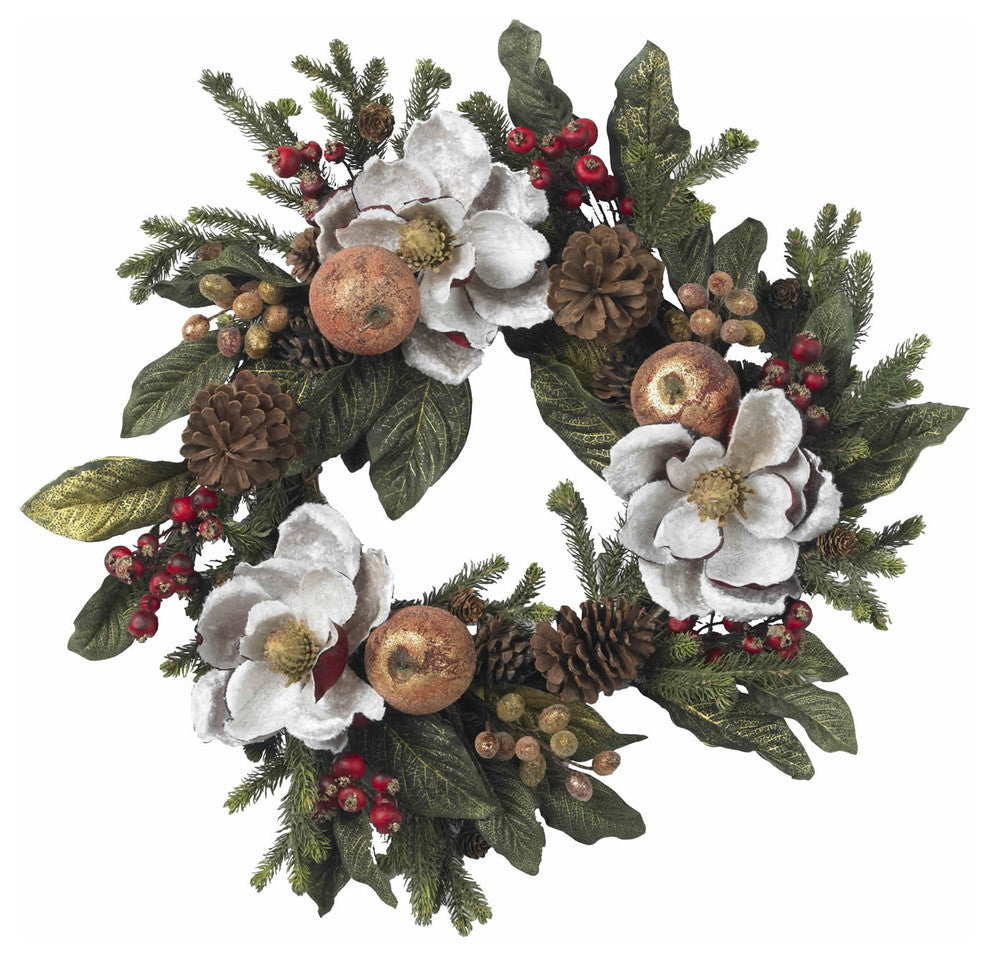 24" Magnolia Pinecone and Berry Wreath