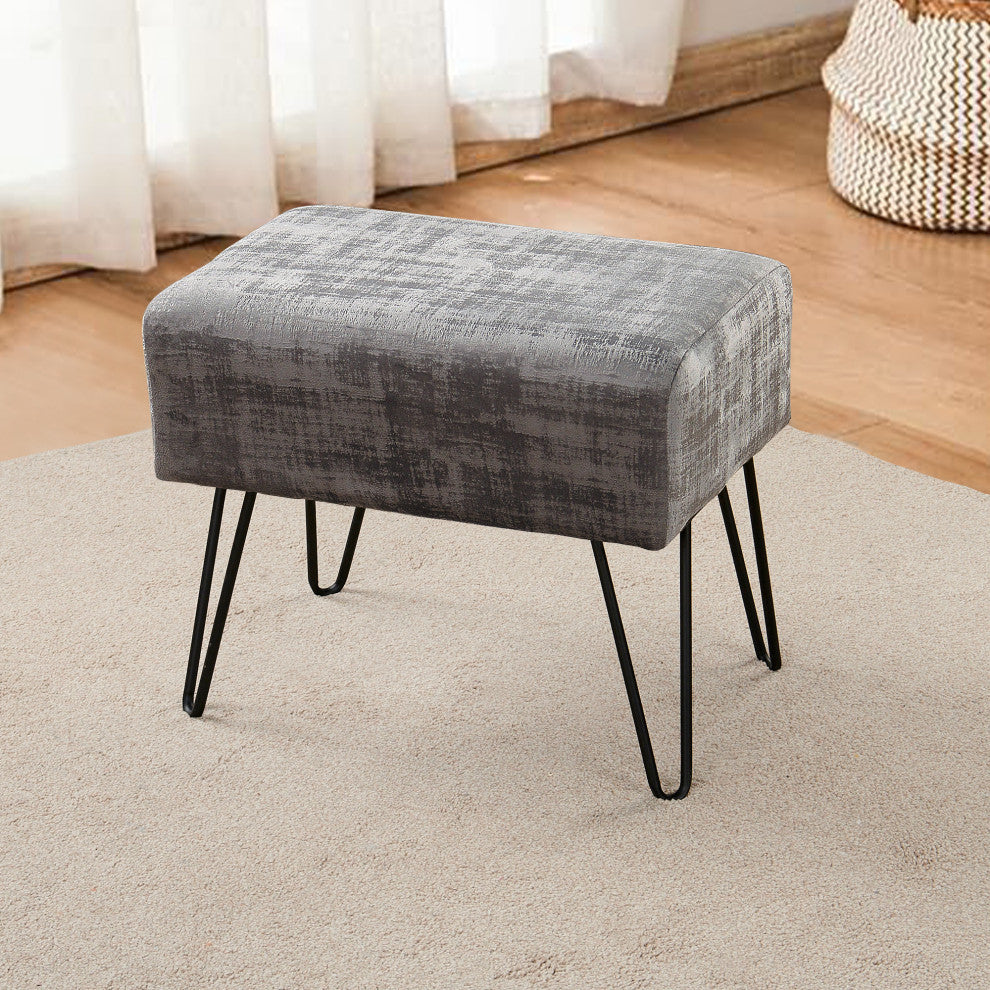 Textured Velvet Ottoman, Steeple Gray