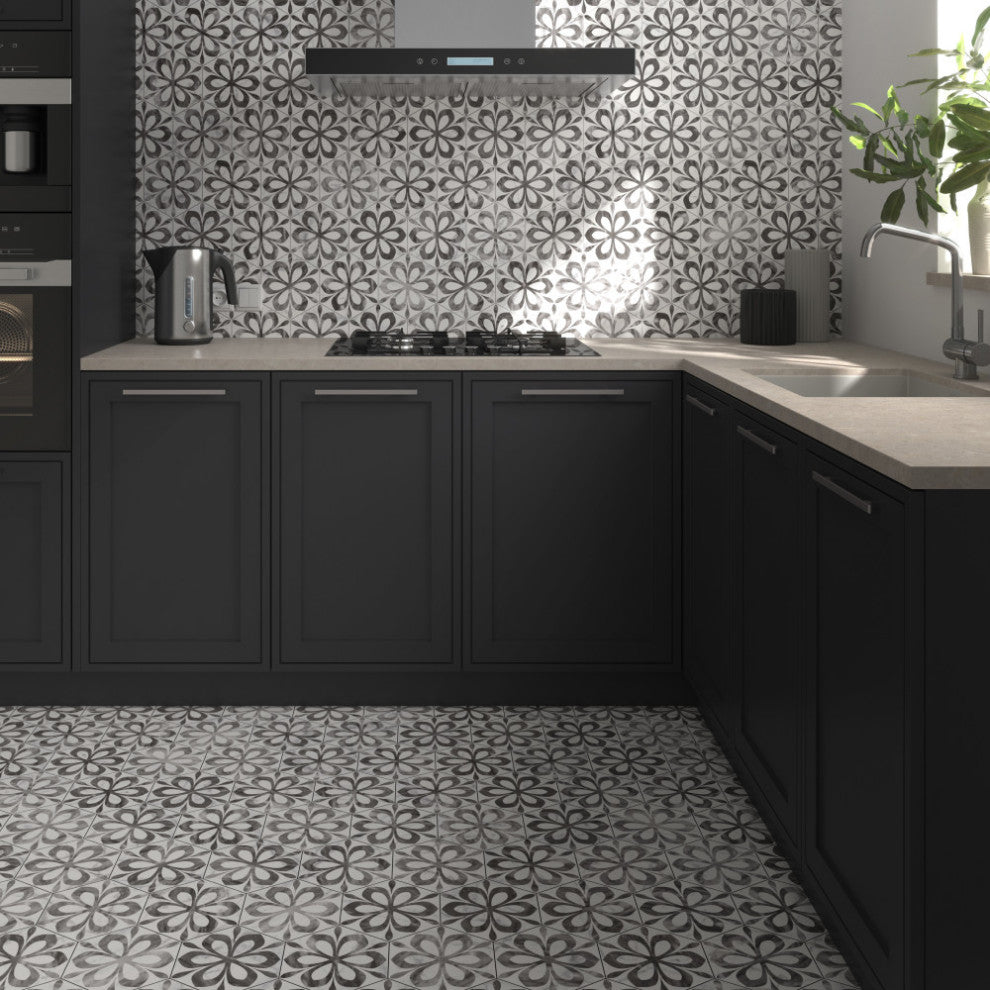 Classico Bardiglio Hexagon Daisy Porcelain Floor and Wall Tile