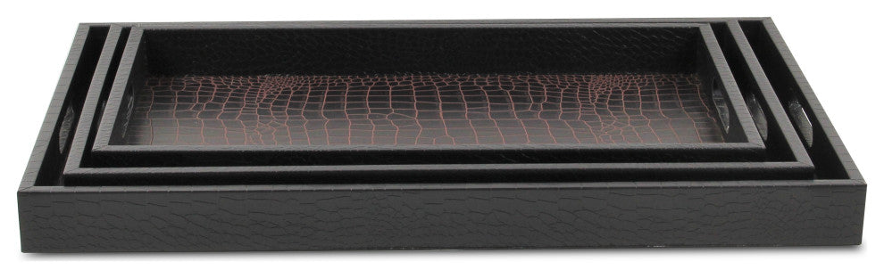 Faux Snakeskin Vinyl Trays, Brown, Set of 3