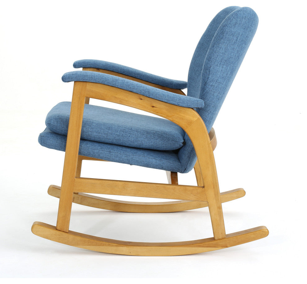 GDF Studio Bethany Mid Century Fabric Rocking Chair, Muted Blue