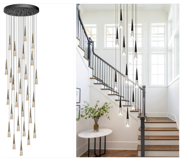 Modern Simple Crystal Staircase Chandelier Light, 1 Light, Black
