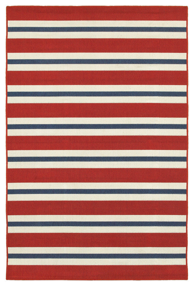 Madelina Stripe Red and Blue Indoor or Outdoor Area Rug, 7'10"x10'10"