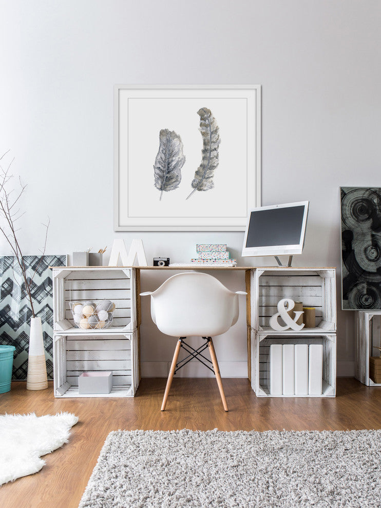 Marmont Hill, "Brown Grey Feathers" by Thimble Sparrow Framed Painting, 24x24