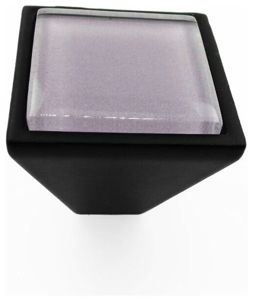Wisteria Purple Crystal Glass Black Metal Square Frustum Knob