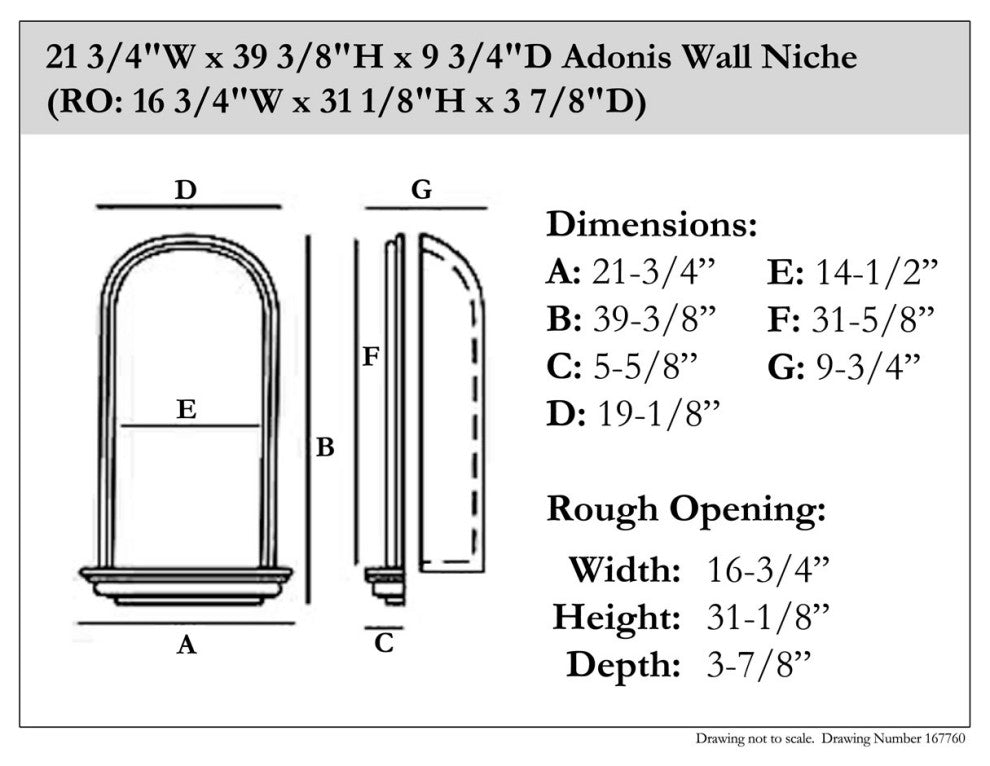 Adonis Wall Niche (RO: 16 3/4"W x 31 1/8"H x 3 7/8"D)