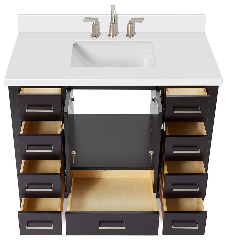 ARIEL Cambridge 43" Rectangle Sink Bathroom Vanity Espresso With Quartz Top