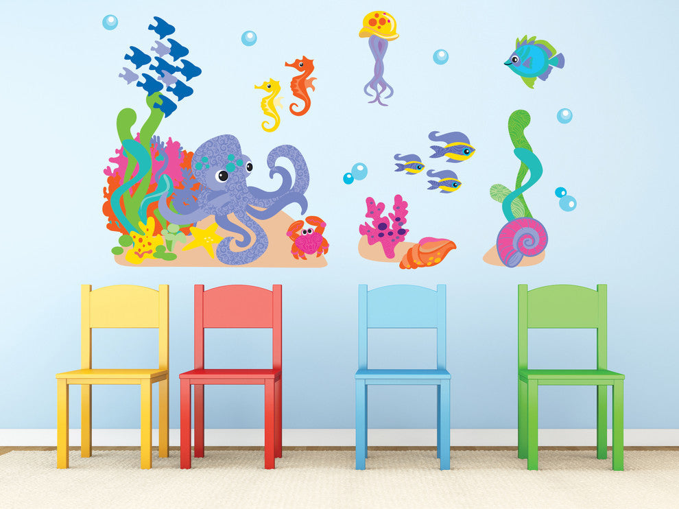Ocean Fabric Wall Decal Set With Fish, Octopus, and More, Standard Size