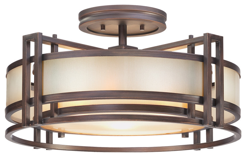 Underscore 3-Light Semi Flush, Cimmaron Bronze With Brushed Caramel Silk Glass