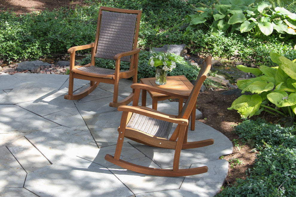 Salinas Resin Wicker and Eucalyptus Rocker Chair, Gray