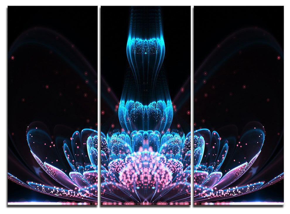 "Fractal Flower Blue Purple Digital" Metal Wall Art, 3 Panels, 36"x28"