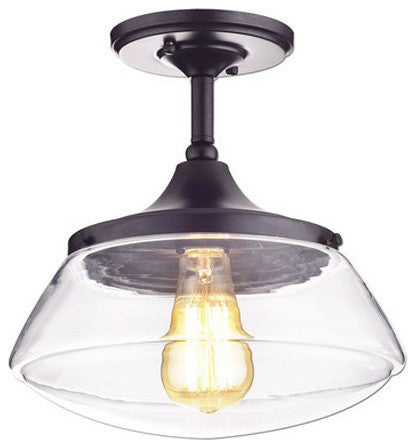 1 Light Vintage Black Metal Clear Glass Flush Mount Ceiling Lamp Light
