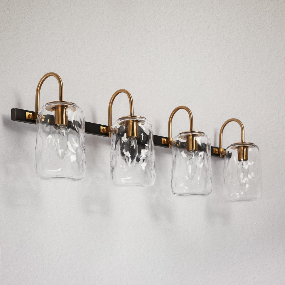 LNC Matte Black and Polished Gold Mason Jar Modern Wall Sconces, 4 Lights