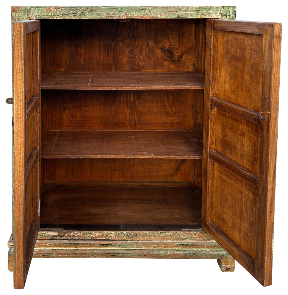 Distressed Teal Green Marks Moon Face Slim Credenza Side Cabinet Hws4372